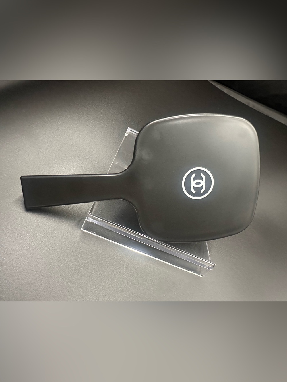 Black Handheld Mirror with White Interlocking CC